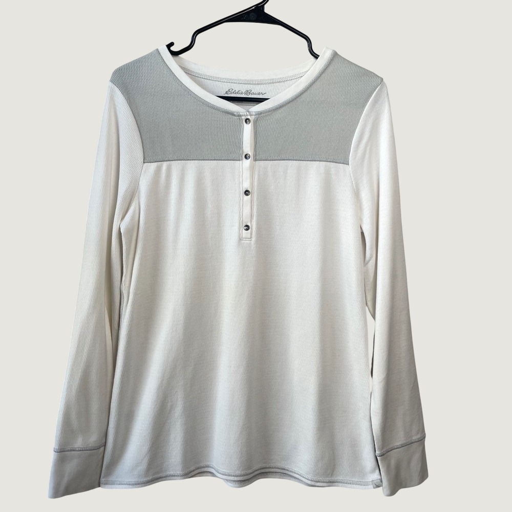Eddie Bauer Waffle Henley Top Granola Girl Gorpcore Cabincore Cream Size Large